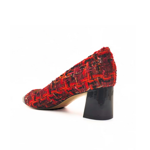 [Limited Edition FW'24] Red Tweed Cap Toe Lower Block Heel