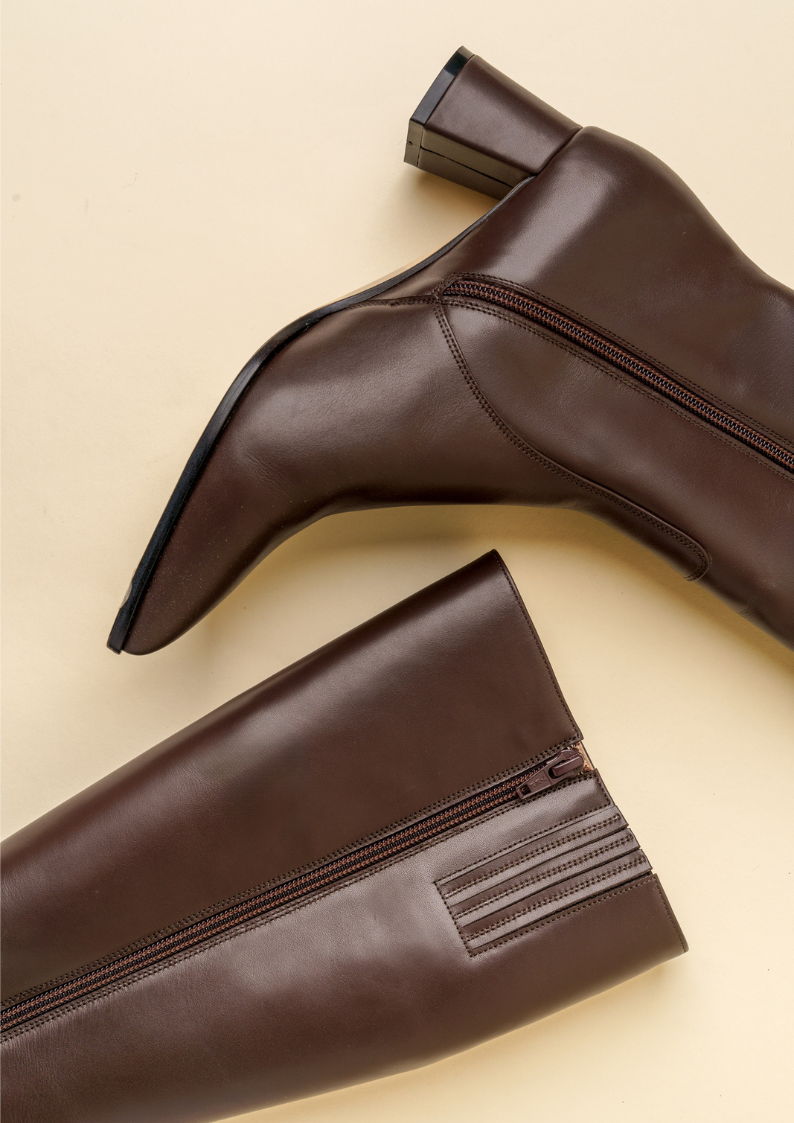 [SAMPLE] Chocolate Brown Calf Leather Lower Block Tall Boot