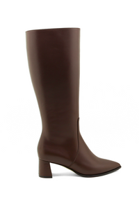 Chocolate Brown Calf Leather Lower Block Tall Boot