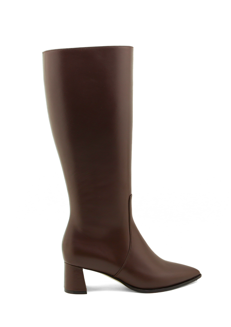 Chocolate Brown Calf Leather Lower Block Tall Boot