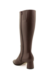 Chocolate Brown Calf Leather Lower Block Tall Boot