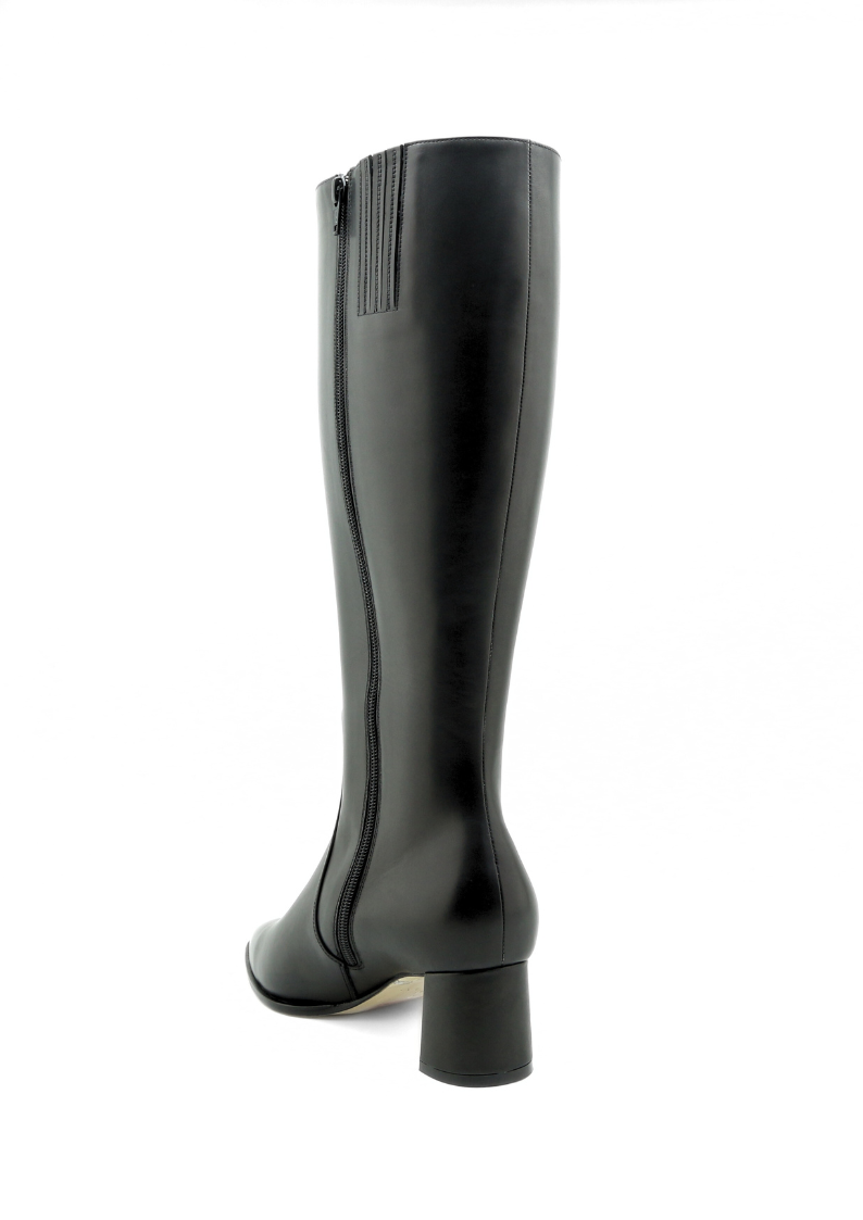 Black Calf Leather Lower Block Tall Boot