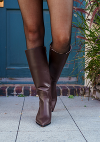 Chocolate Brown Calf Leather Lower Block Tall Boot