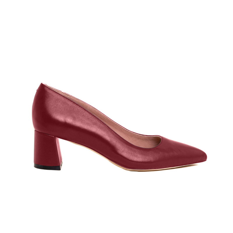 Midnight Maroon Leather Lower Block Heel Pump