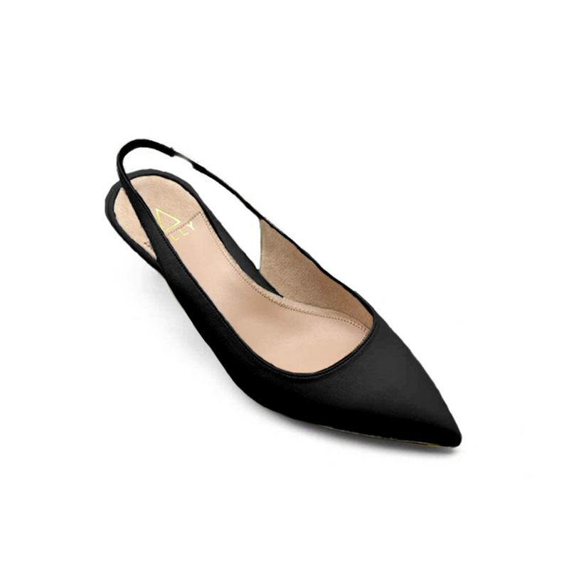 Good Night Navy Leather Slingback Kitten Heel