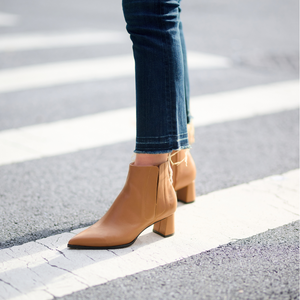 Camel Calf Leather Bold Block Ankle Boot | ALLY Shoes