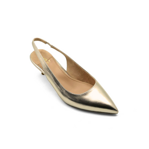 Champagne Gold Metallic Leather Slingback Kitten Heel