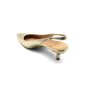 Champagne Gold Metallic Leather Slingback Kitten Heel