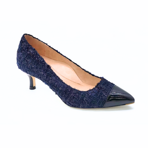 [Limited Edition FW'24] Navy Tweed Cap Toe Kitten Heel