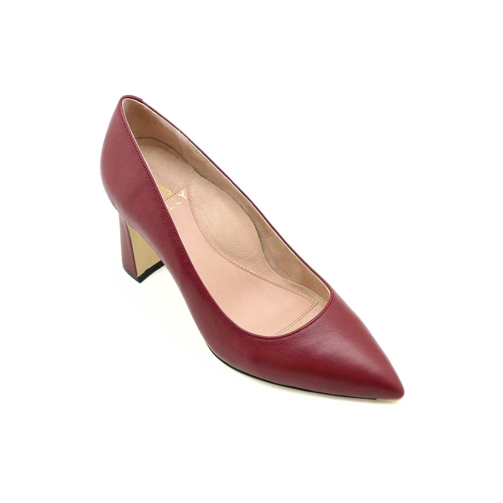 Midnight Maroon Leather Lower Block Heel Pump