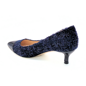 [Limited Edition FW'24] Navy Tweed Cap Toe Kitten Heel