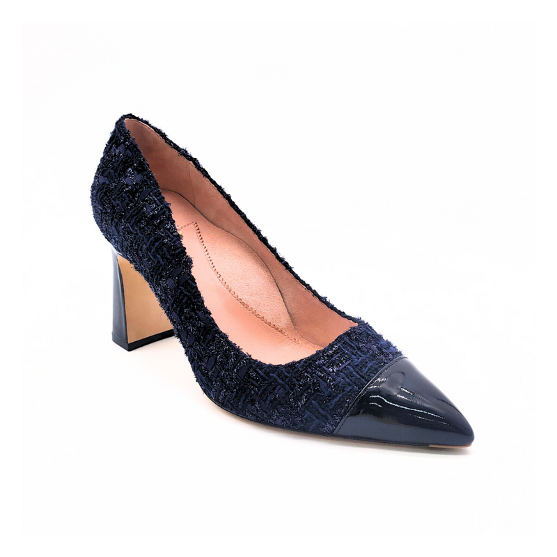 [Limited Edition FW'24] Navy Tweed Cap Toe Bold Block Heel Pump