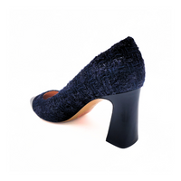 [Limited Edition FW'24] Navy Tweed Cap Toe Bold Block Heel Pump