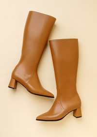 Camel Calf Leather Lower Block Tall Boot