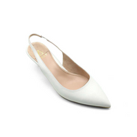 White Leather Slingback Kitten Heel