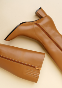 Camel Calf Leather Lower Block Tall Boot