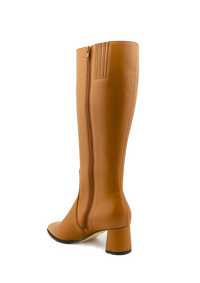 Camel Calf Leather Lower Block Tall Boot