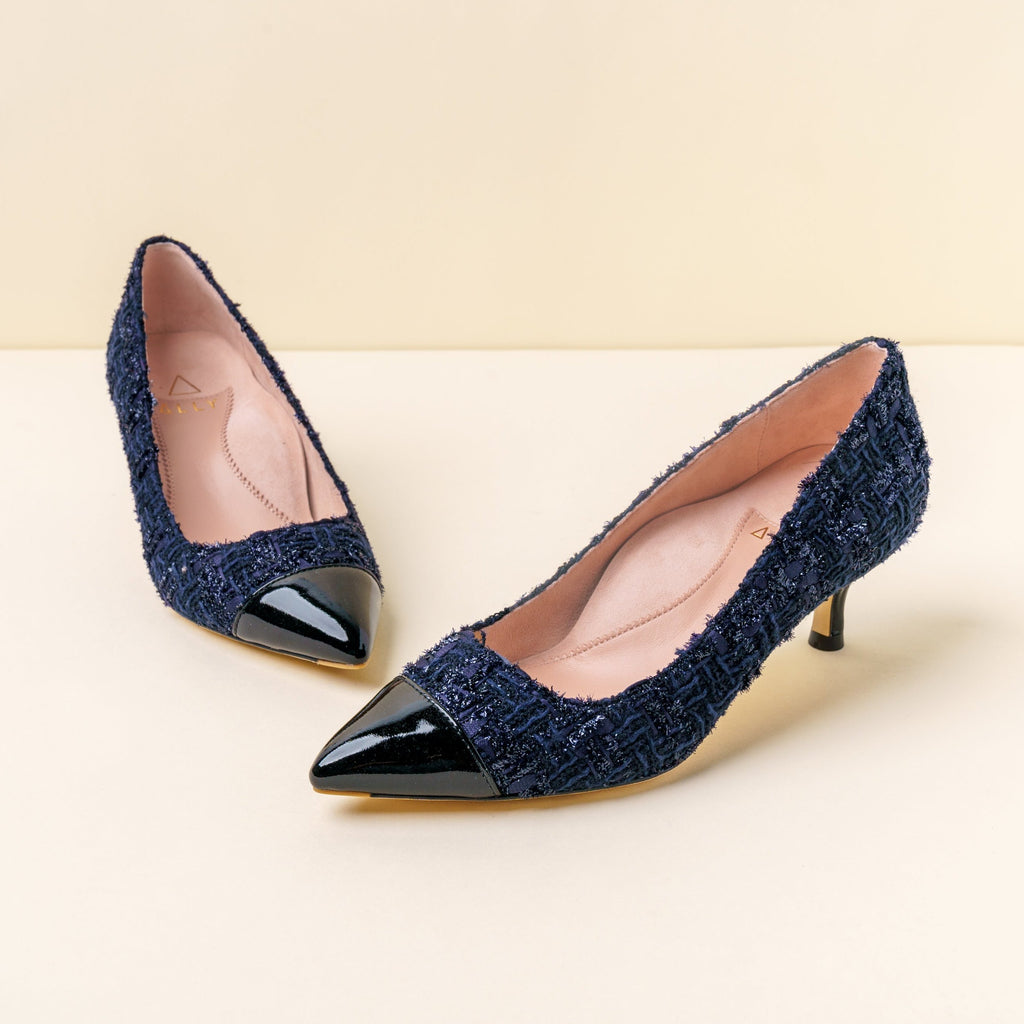 [Limited Edition FW'24] Navy Tweed Cap Toe Kitten Heel