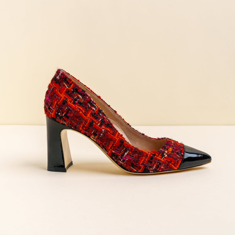 [Limited Edition FW'24] Red Tweed Cap Toe Bold Block Heel Pump