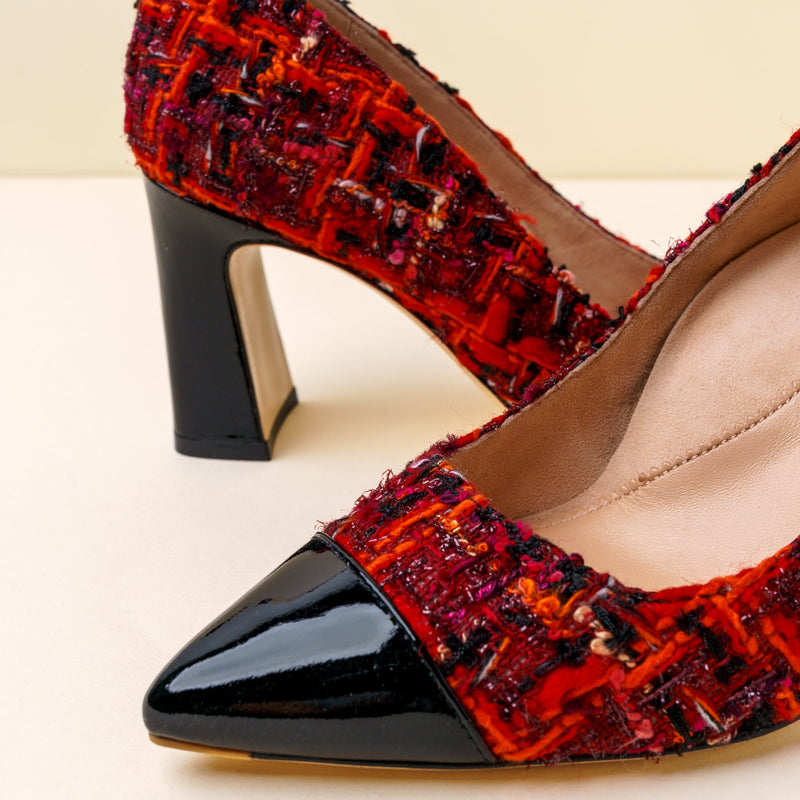 [Limited Edition FW'24] Red Tweed Cap Toe Bold Block Heel Pump