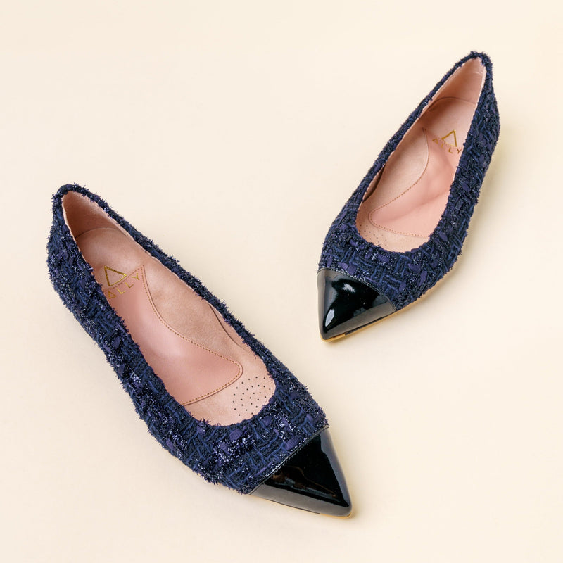 [Limited Edition FW'24] Navy Tweed Cap Toe Flat