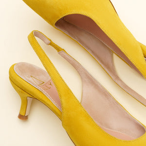 Sassy Saffron Suede Slingback Kitten Heel