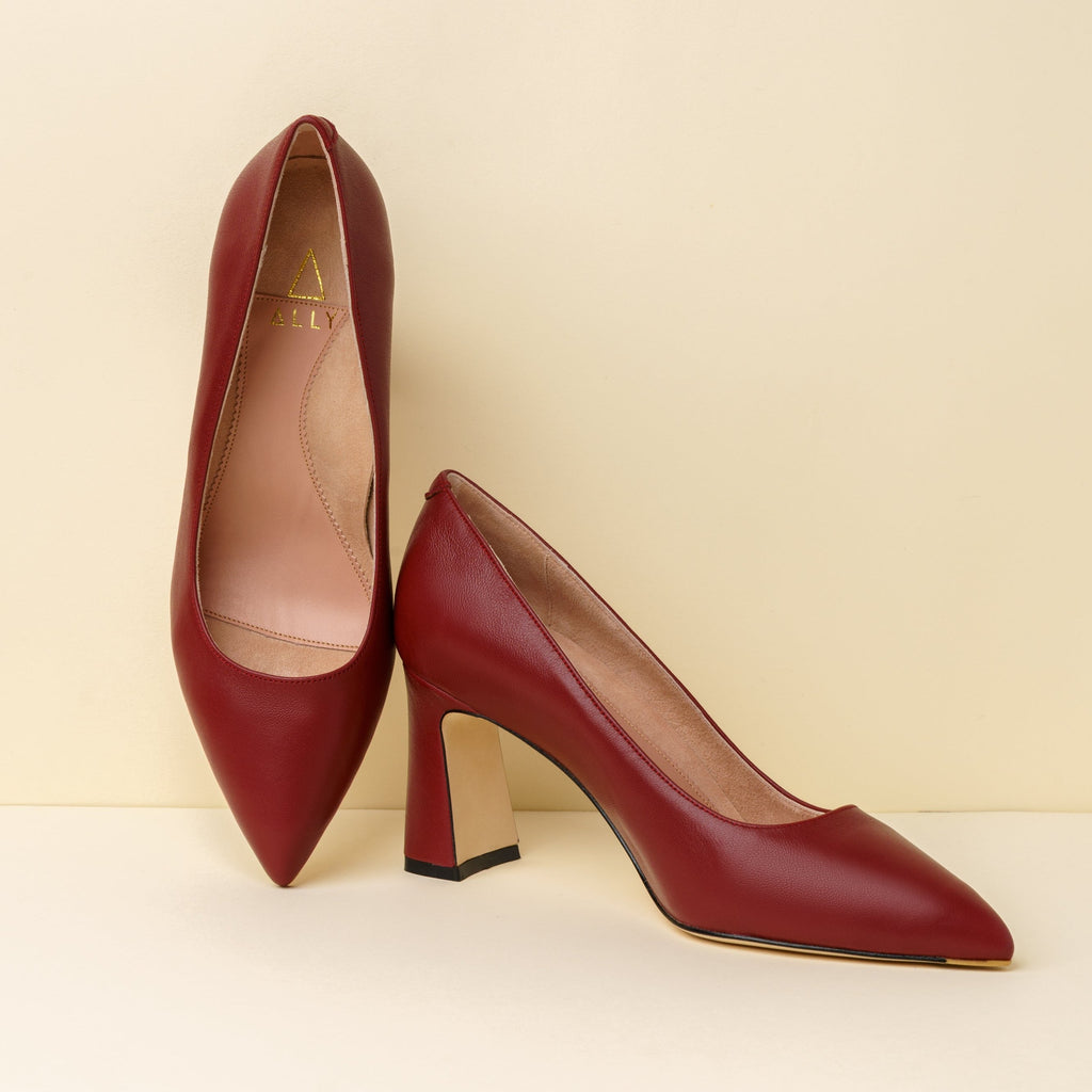 Midnight Maroon Leather Bold Block Heel