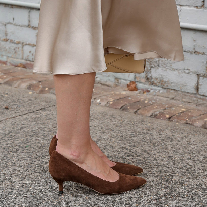 Moxie Mocha Suede Kitten Heel