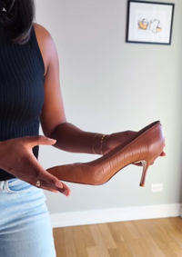 Cognac Embossed Leather Classic Pump