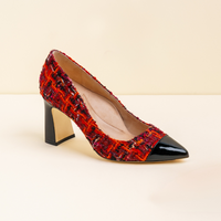 [Limited Edition FW'24] Red Tweed Cap Toe Bold Block Heel Pump