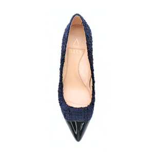 [Limited Edition FW'24] Navy Tweed Cap Toe Lower Block Heel