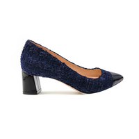 [Limited Edition FW'24] Navy Tweed Cap Toe Lower Block Heel