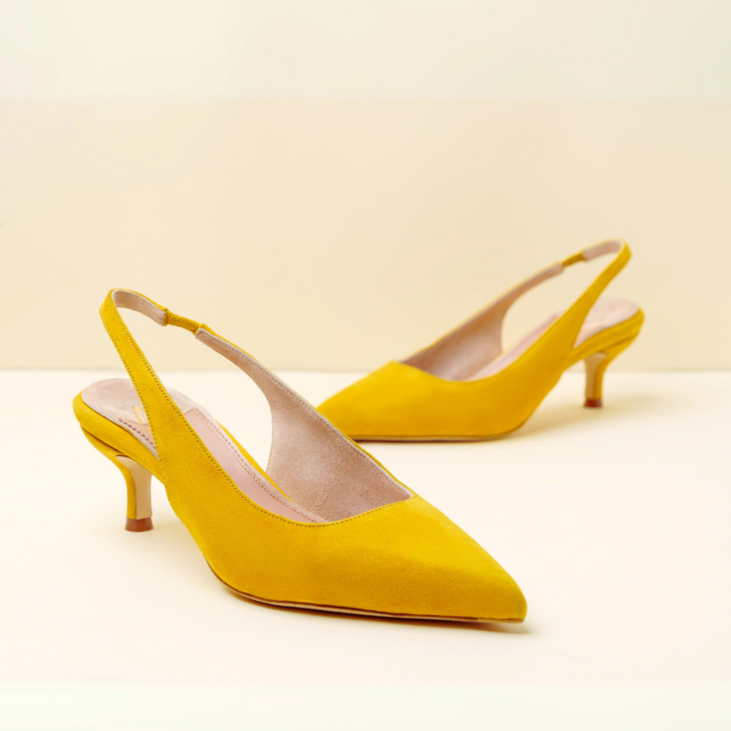 Sassy Saffron Suede Slingback Kitten Heel