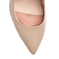 Bossy Beige Leather Slingback Kitten Heel