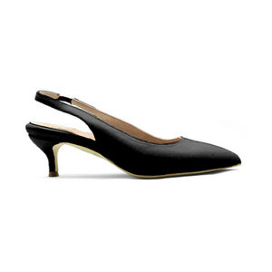 Black Leather Slingback Kitten Heel