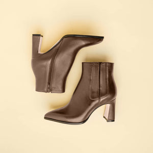 Chocolate Brown Calf Leather Bold Block Ankle Boot