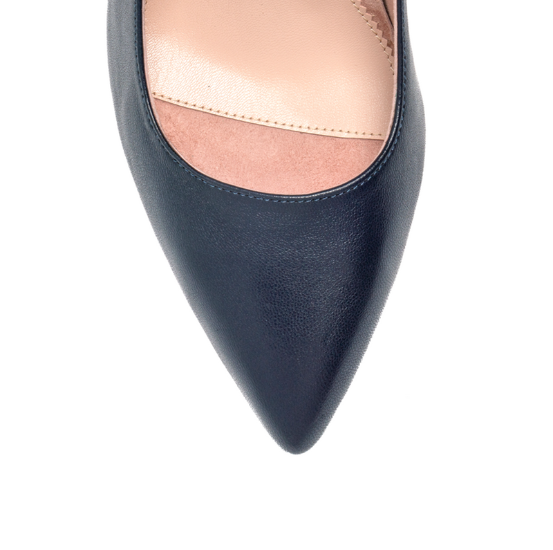 Good Night Navy Leather Slingback Kitten Heel