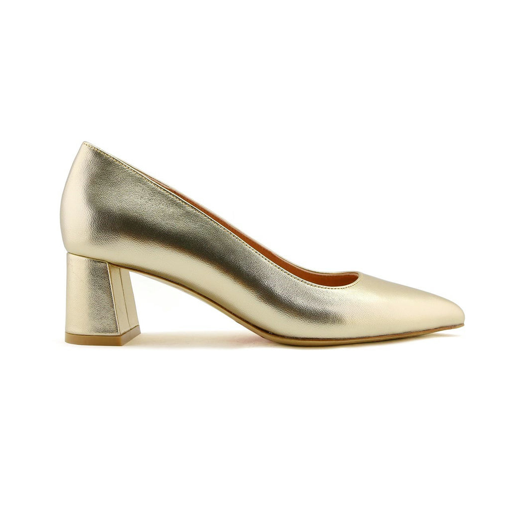 Champagne Gold Metallic Leather Lower Block Pump