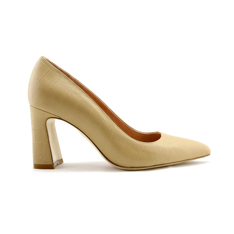 Sand Embossed Leather Block Heel - Ally Shoes