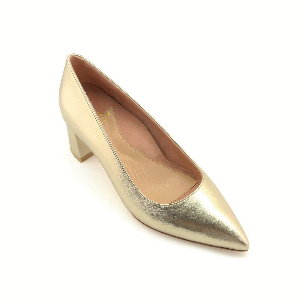 [SAMPLE] Champagne Gold Metallic Leather Lower Block Pump