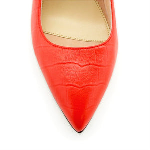 Scarlet Embossed Leather Lower Block Pump