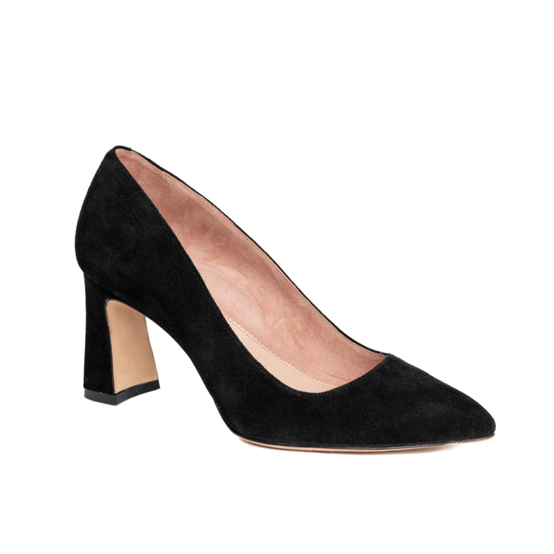 Black pumps with an open heel made of natural suede leather combined with  transparent silicone - BRAVOMODA