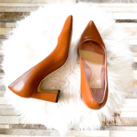 Caramel Leather Comfortable Block Heel Pump - Ally Shoes