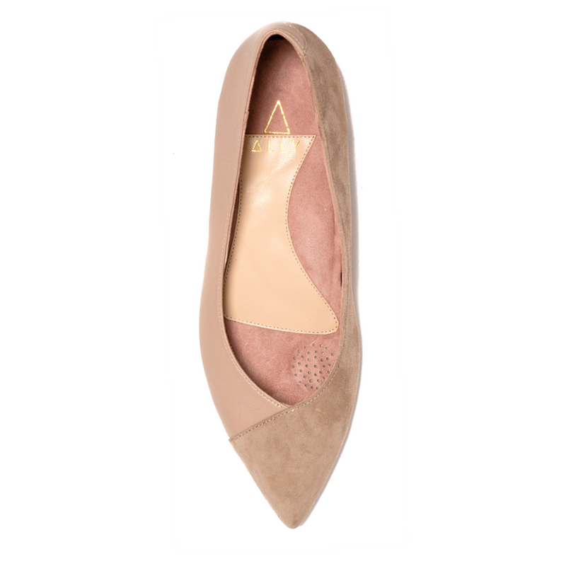 Tenacious Tan Suede / Bossy Beige Leather Flat - Comfortable Flats - Ally Shoes